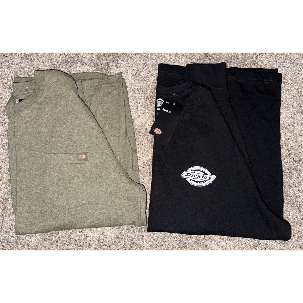 2 Dickies Men's Long Sleeve T-Shirt, Relaxed Fit,Graphic Chest Logo, Size 2X